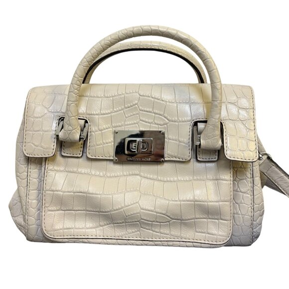Michael Kors Bone Crocodile-Embossed Leather Shoulder Bag - Picture 1 of 12